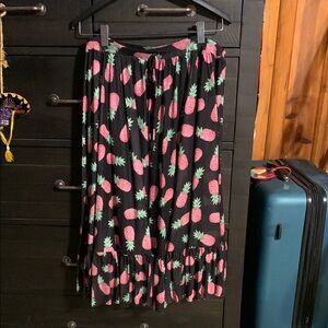 Blackmilk Pink Pineapple Print Black Midi Skirt